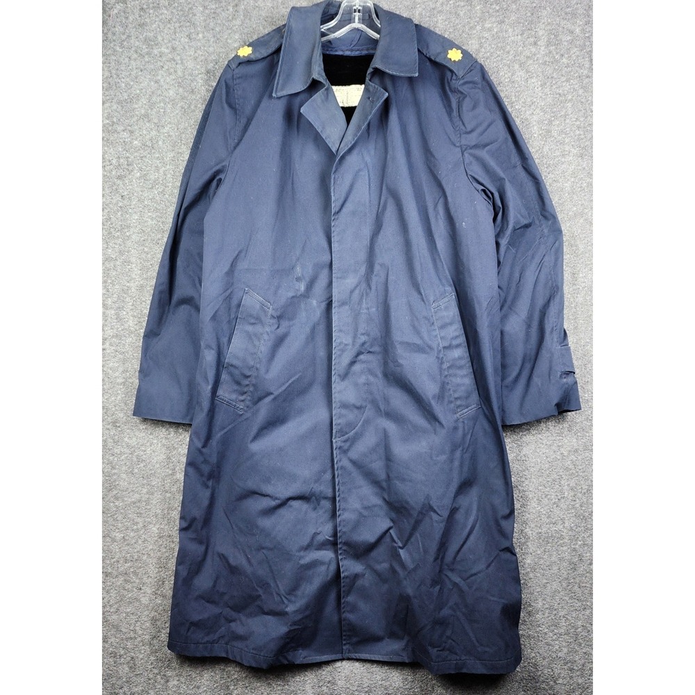 US Air Force Trench Coat Men 42L Navy Blue Military Overcoat Removable Liner‎